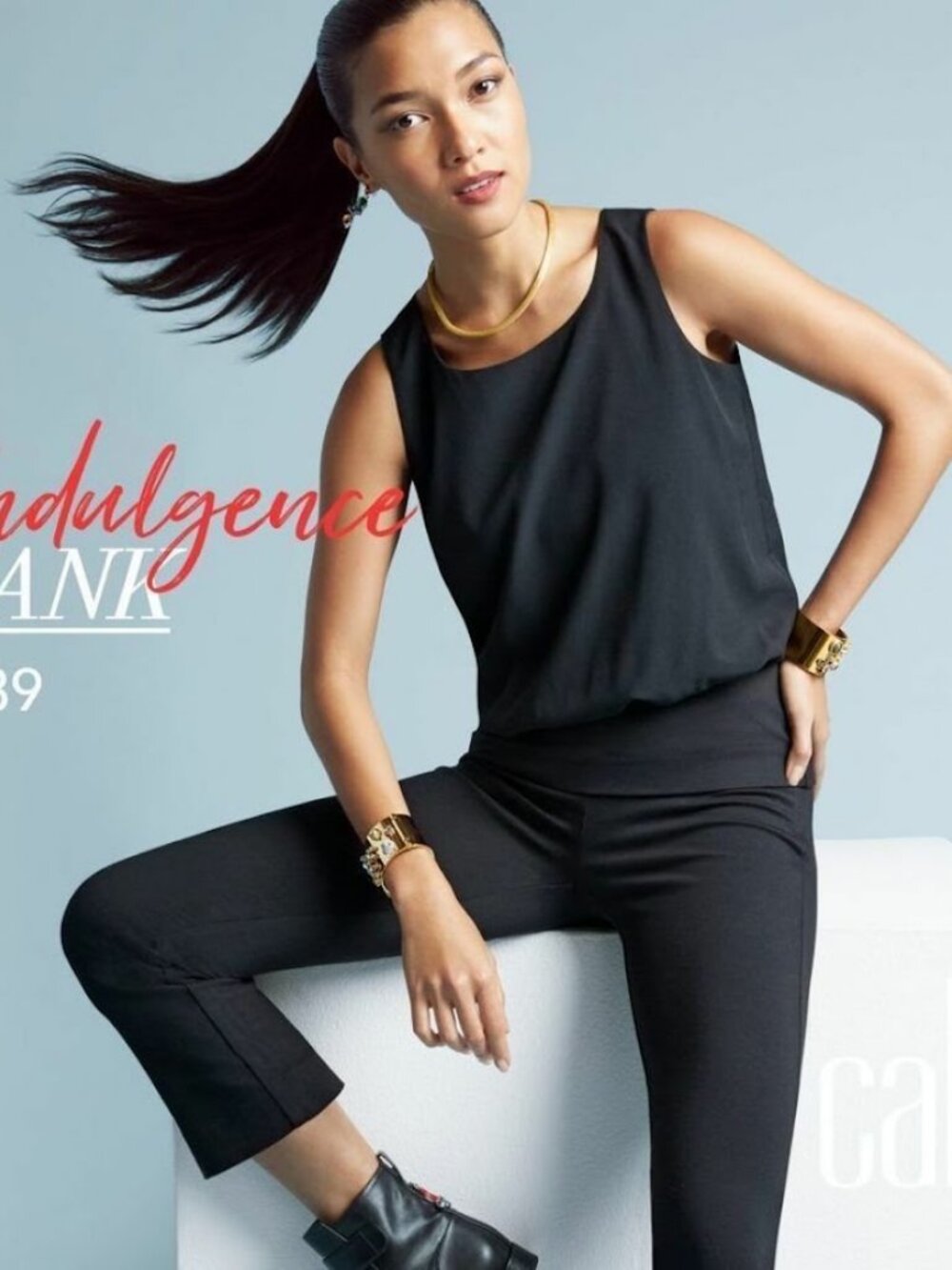 Cabi #5226 Black Indulgence Tank Back Zipper Black Blouse Top  S